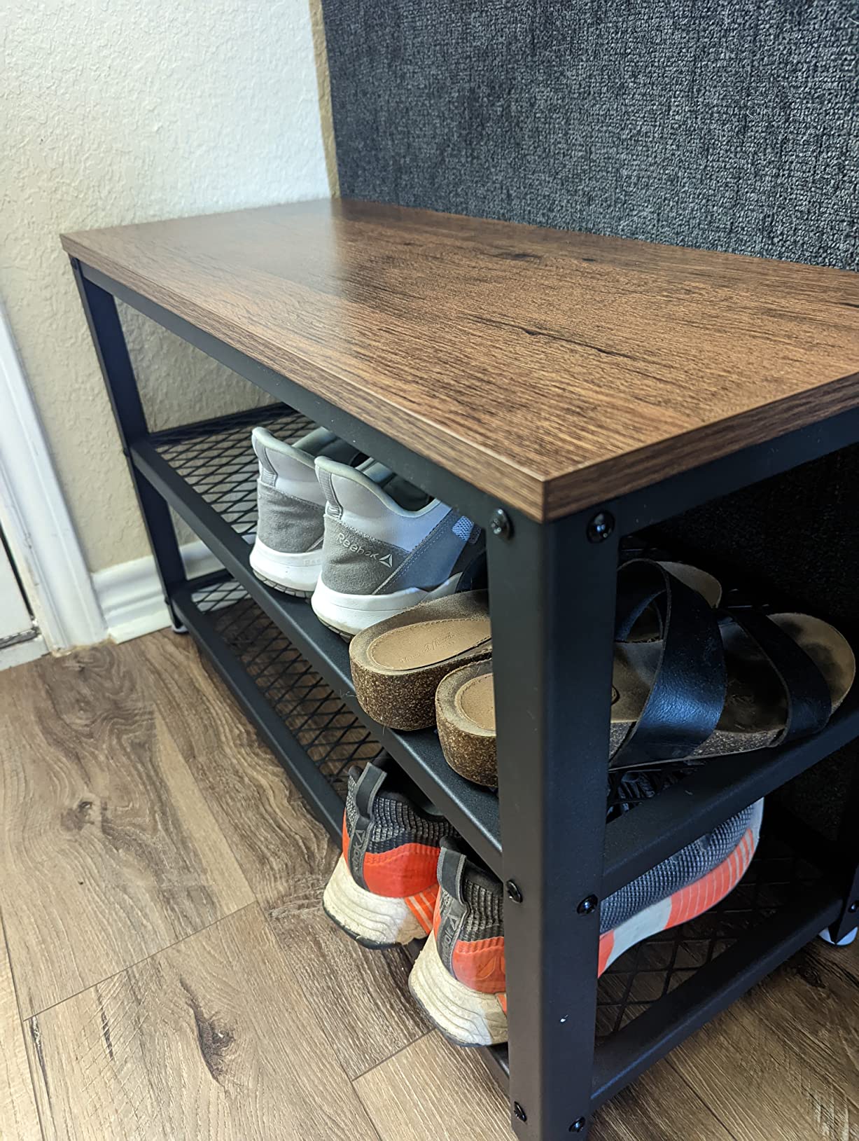 Shoe Bench, 3-Tier Shoe Rack, 39.4 Inches Long Storage Shelves