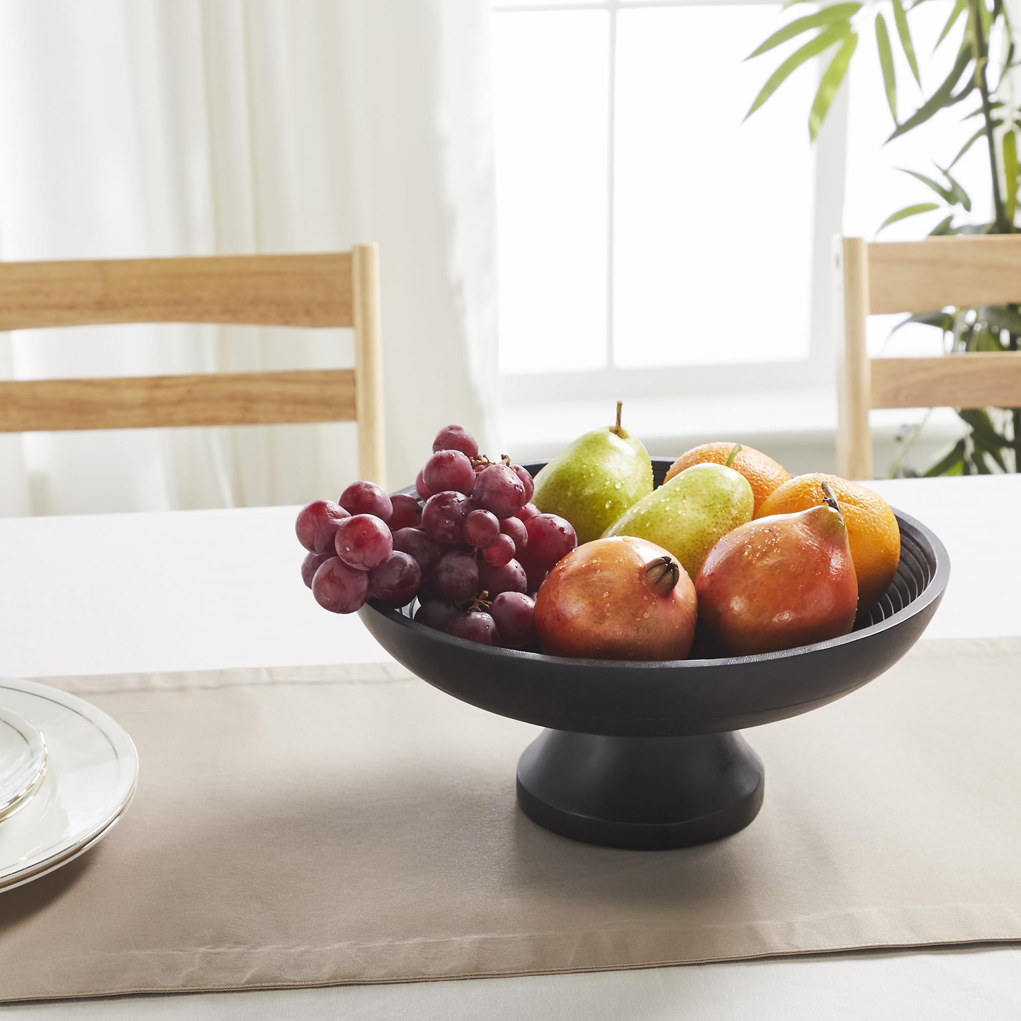 Ribbed Black Wooden Farmhouse Accent Bowl