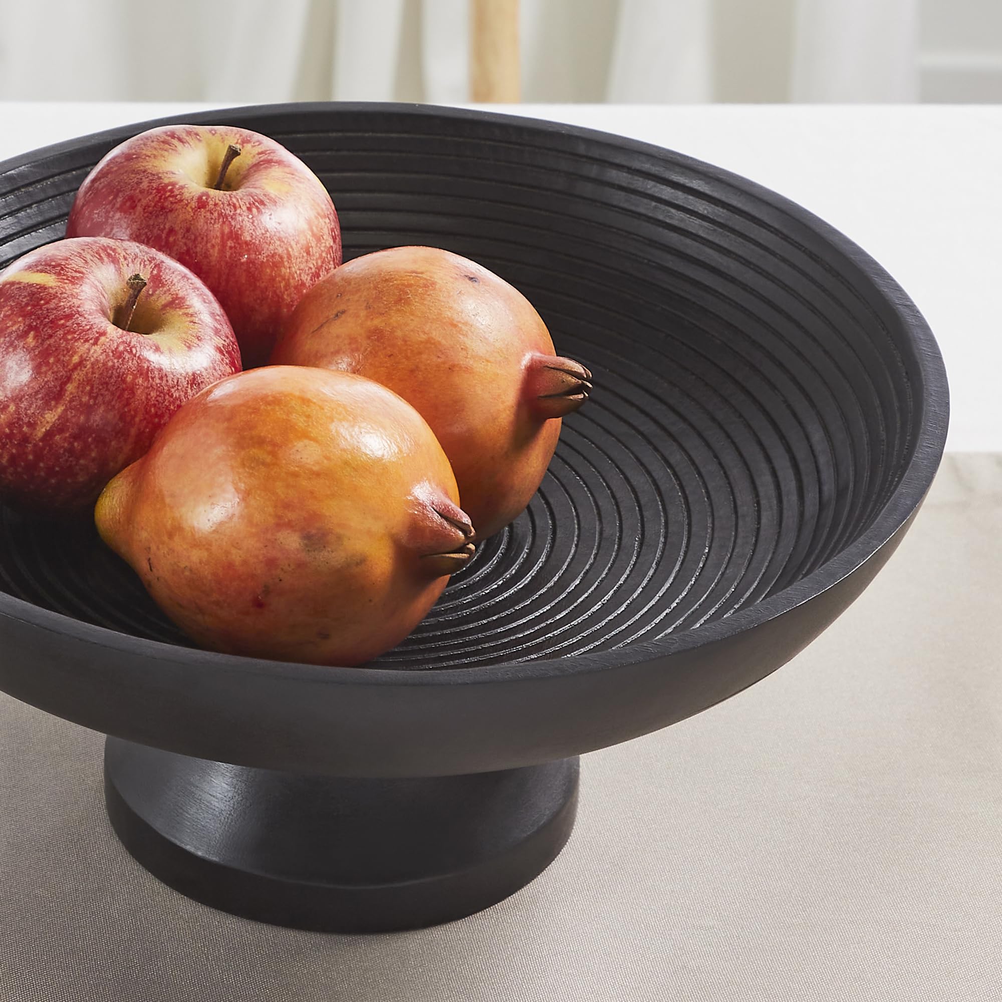 Ribbed Black Wooden Farmhouse Accent Bowl
