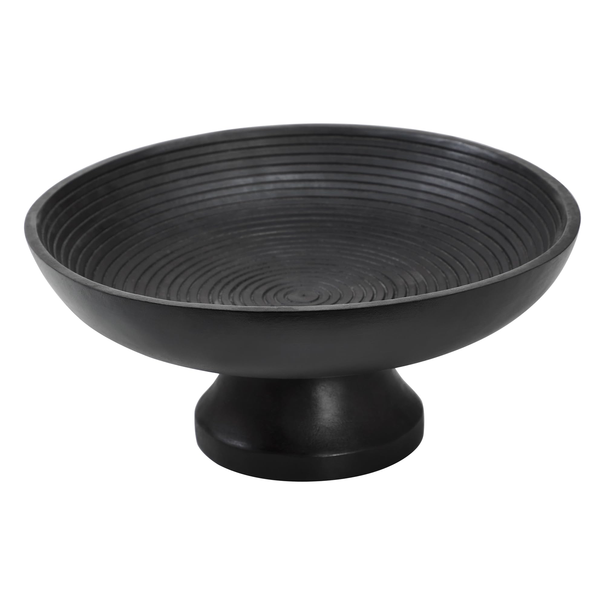 Ribbed Black Wooden Farmhouse Accent Bowl
