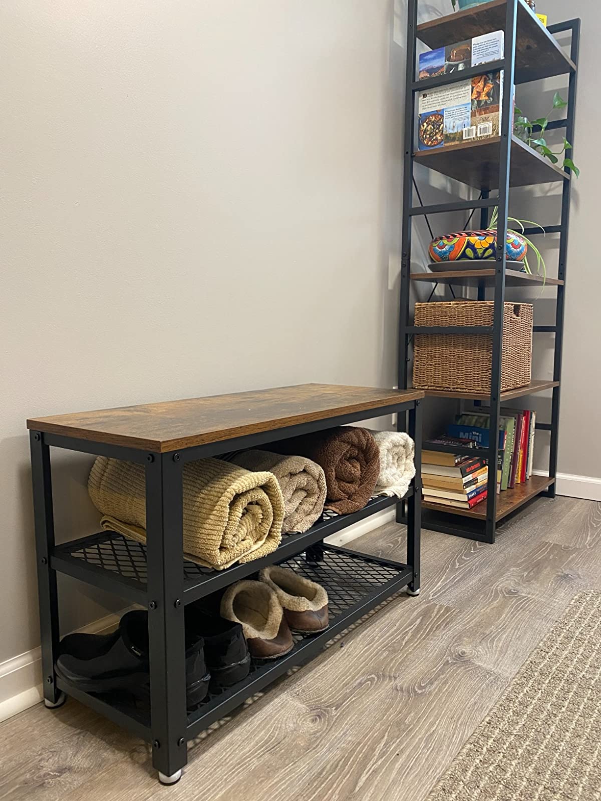 Shoe Bench, 3-Tier Shoe Rack, 39.4 Inches Long Storage Shelves