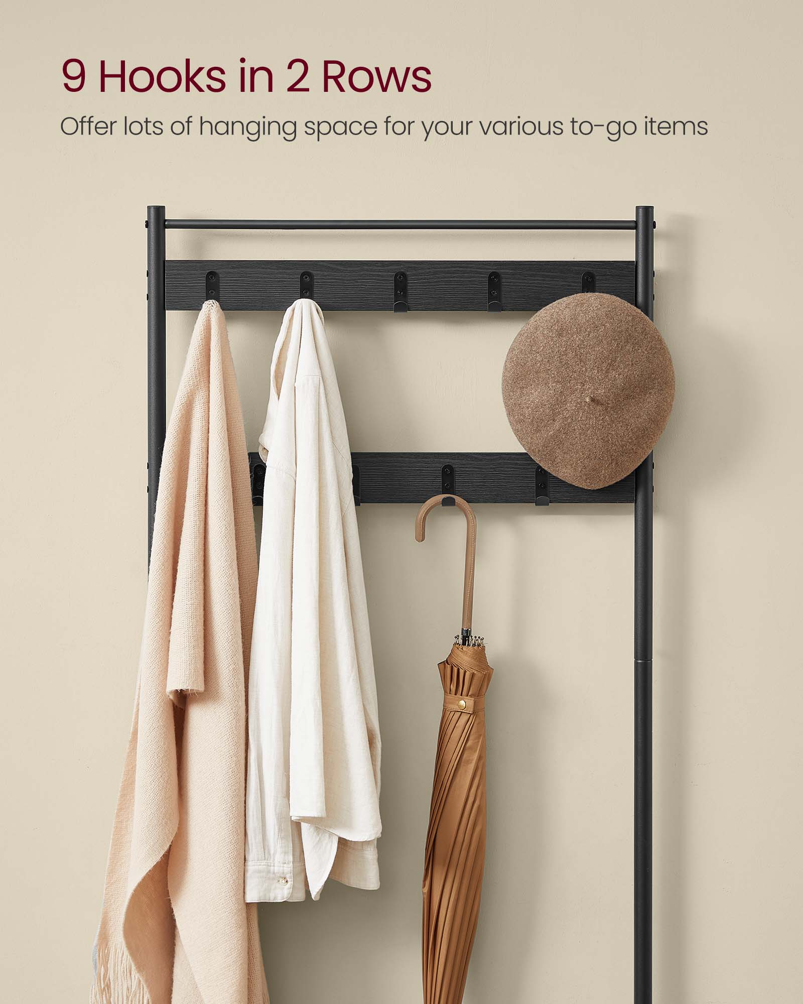 Coat Rack, Hall Tree with Shoe Storage Bench