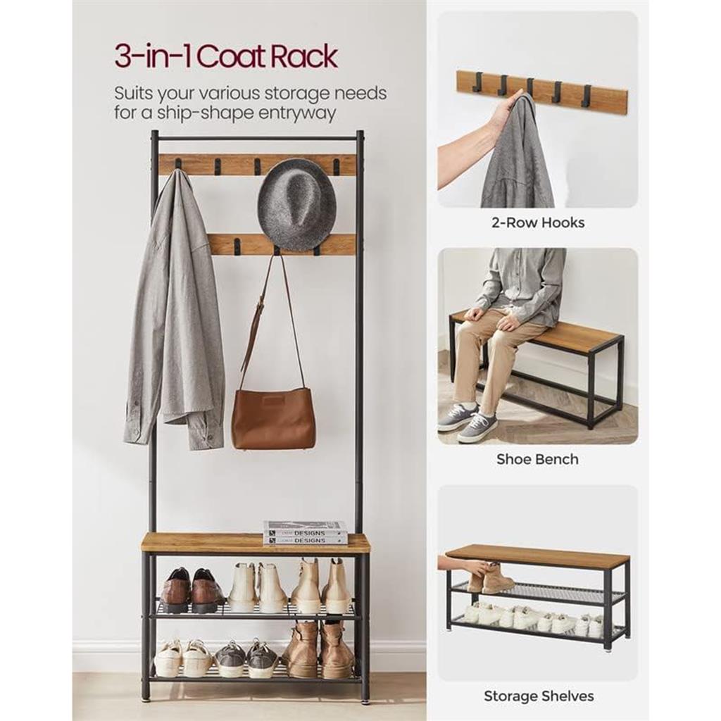 Coat Rack with Shoe Storage Bench